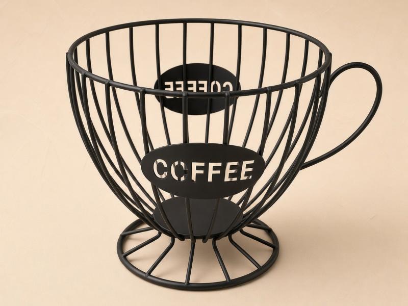 Suport Metalic Negru in Forma de Ceasca pentru Capsule de Cafea "Coffee" Ø15x14cm