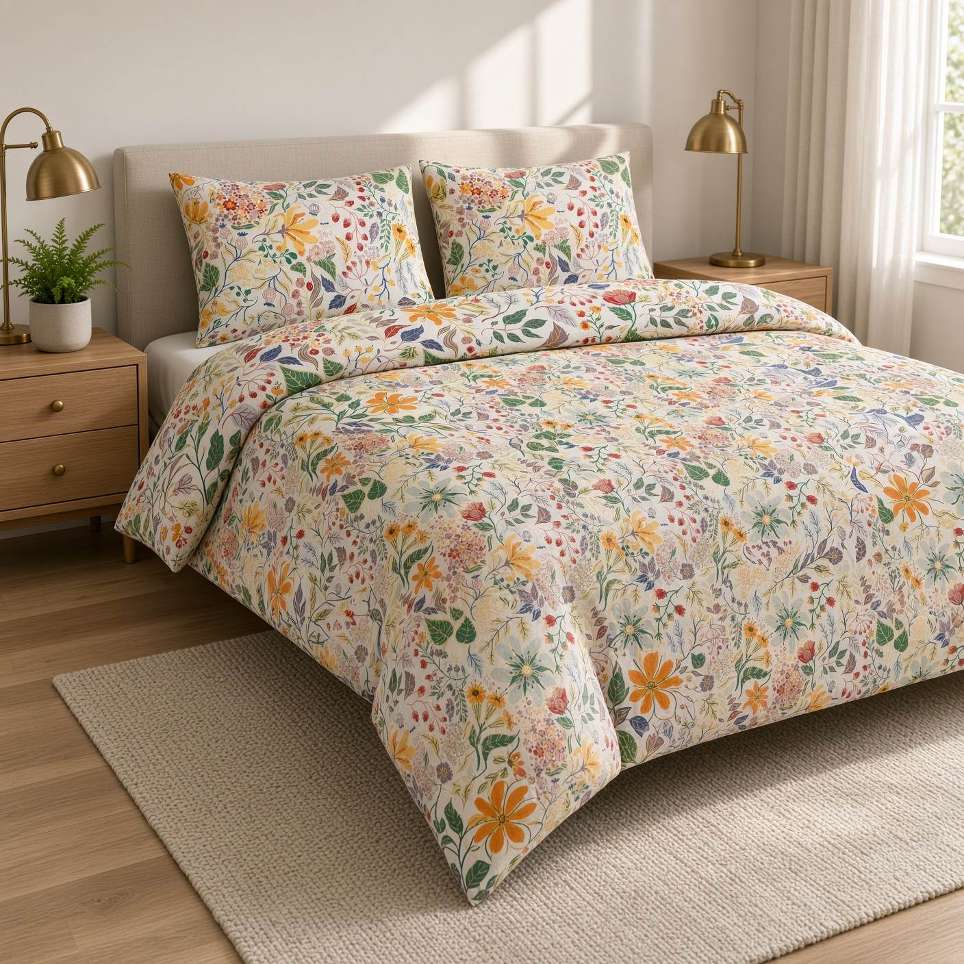 Set husă pilotă+2 fețe pernă, model floral, 200x200/50x60 cm