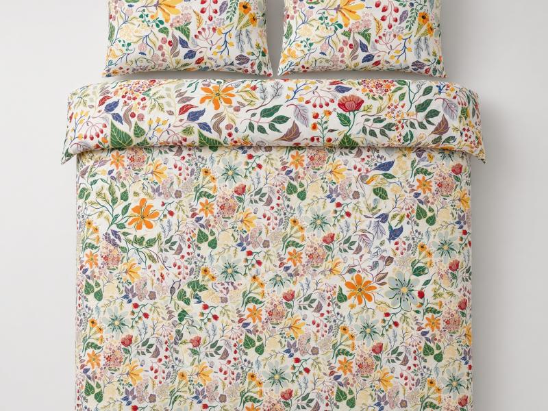 Set husă pilotă+2 fețe pernă, model floral, 200x200/50x60 cm