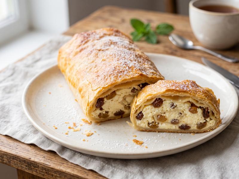 Rulou fin cu brânză dulce și stafide