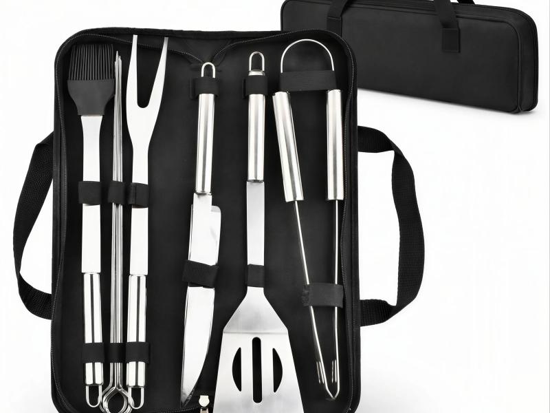 Ustensile Grătar 9 Piese 35cm din Oțel Inoxidabil cu Geanta