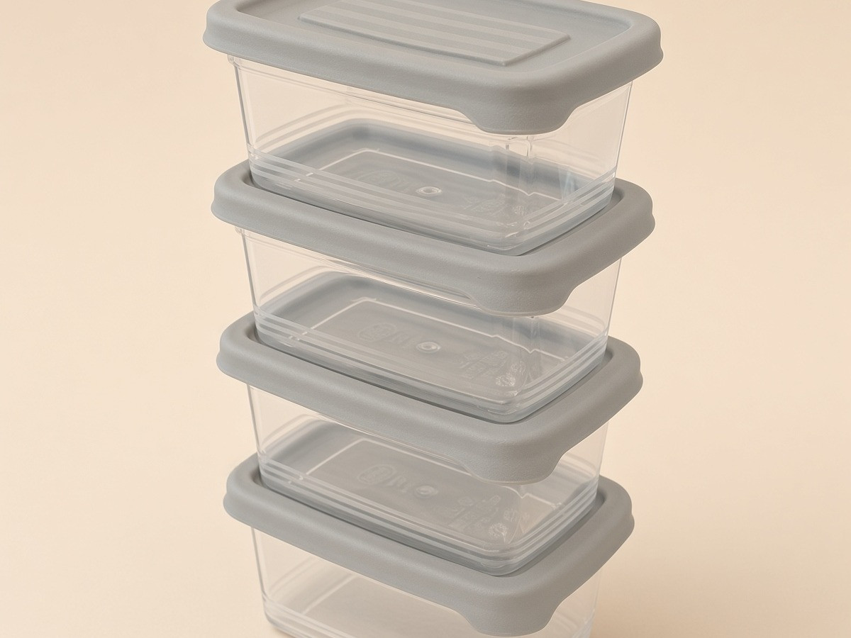 Caserole din Plastic Transparent cu Capac Gri 120ml - 4buc