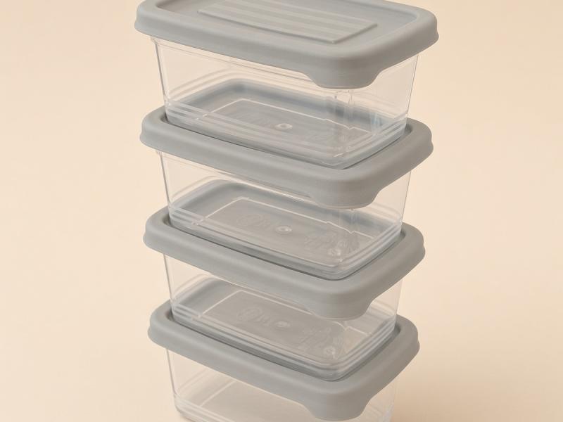 Caserole din Plastic Transparent cu Capac Gri 120ml - 4buc