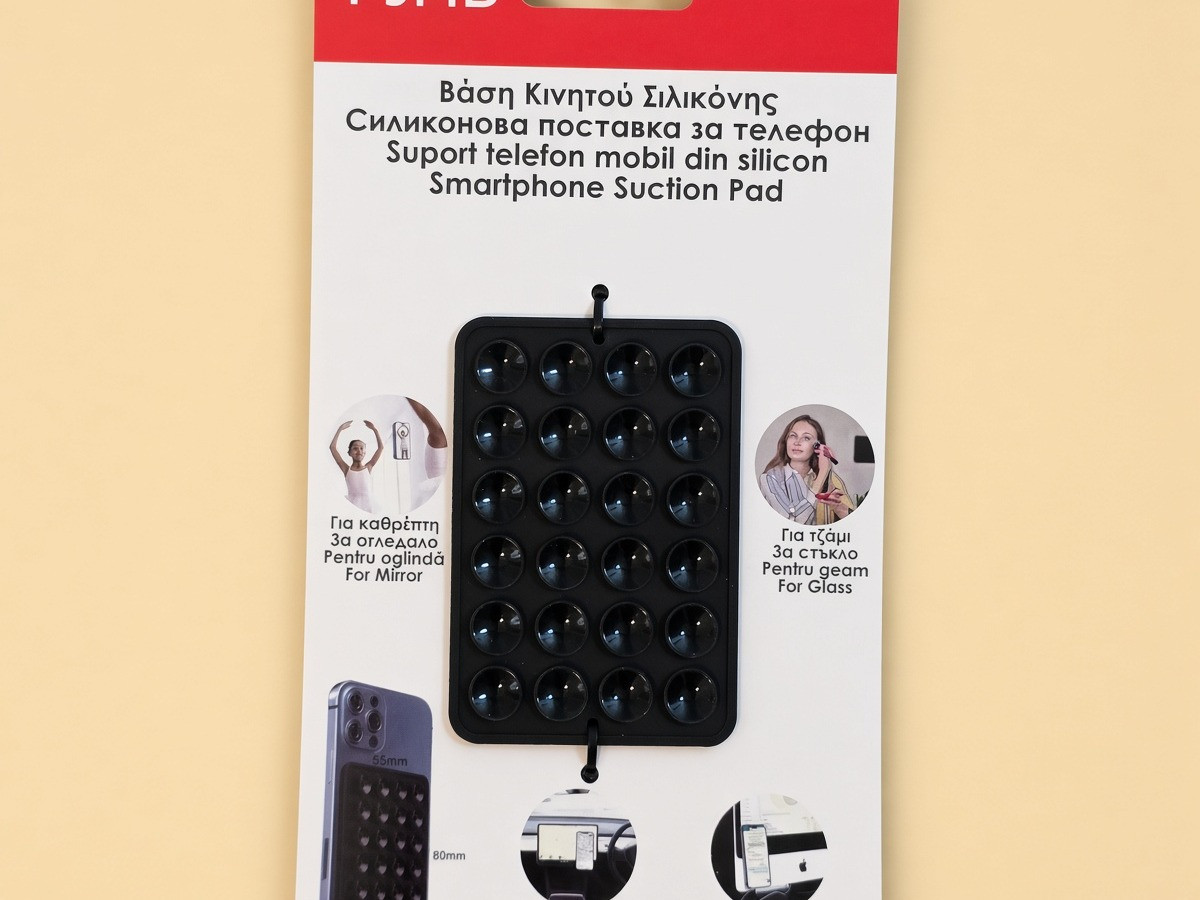 Suport Telefon Mobil cu Ventuze din Silicon Negru, 5.5x8cm